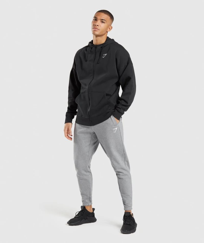 Men's Gymshark Essential Zip Up Hoodie Black | CA 18N5A0